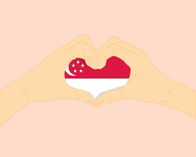 Vector singapore flag with two hands heart shape express love or affection concept