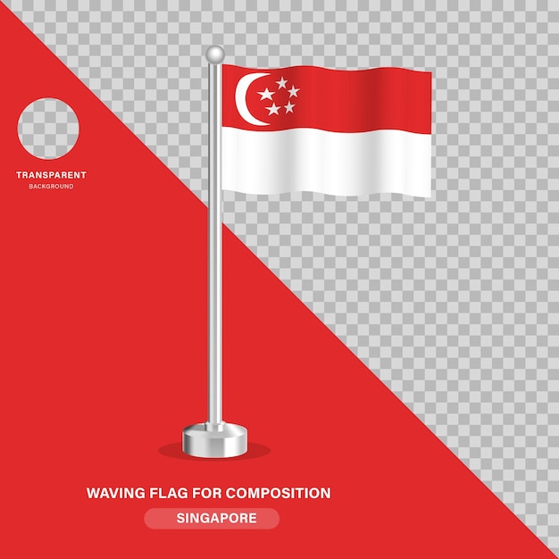 Singapore flagpole isolated on transparent background composition