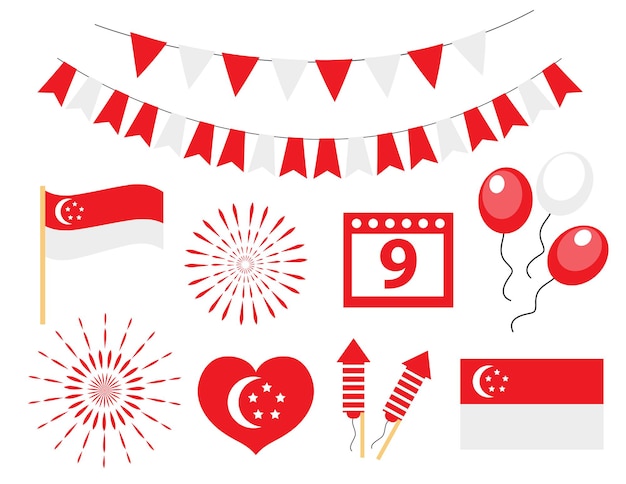 Singapore independence day, national holiday icons set. vector illustration.