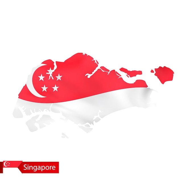 Singapore kaart met wapperende vlag van land