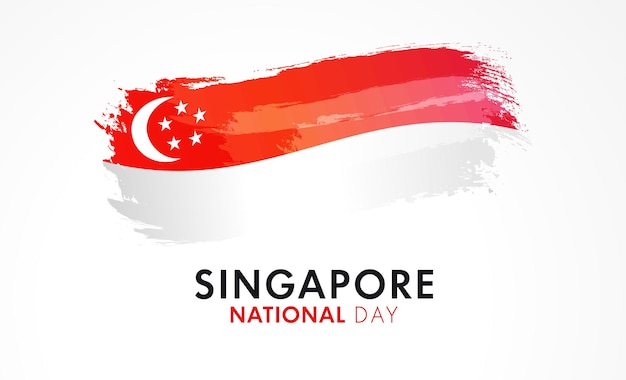 Singapore National day banner with watercolor flag 57 years Anniversary of Singapore National Day