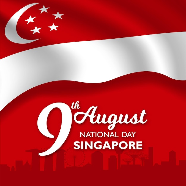 Singapore nationale feestdag banner met singapore vlag zwaaien.