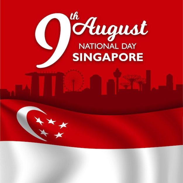 Singapore nationale feestdag banner met singapore vlag zwaaien.