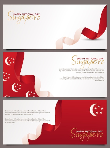 Singapore's happy national day celebration background with waving flag