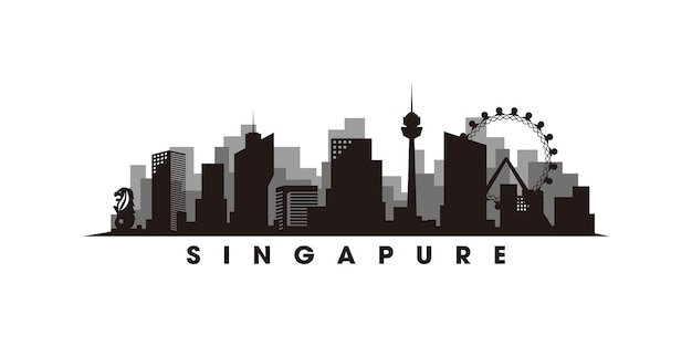 Singapore skyline and landmarks silhouette vector