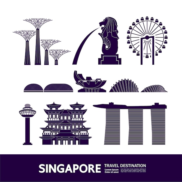 Vettore grande illustrazione della destinazione di viaggio di singapore.