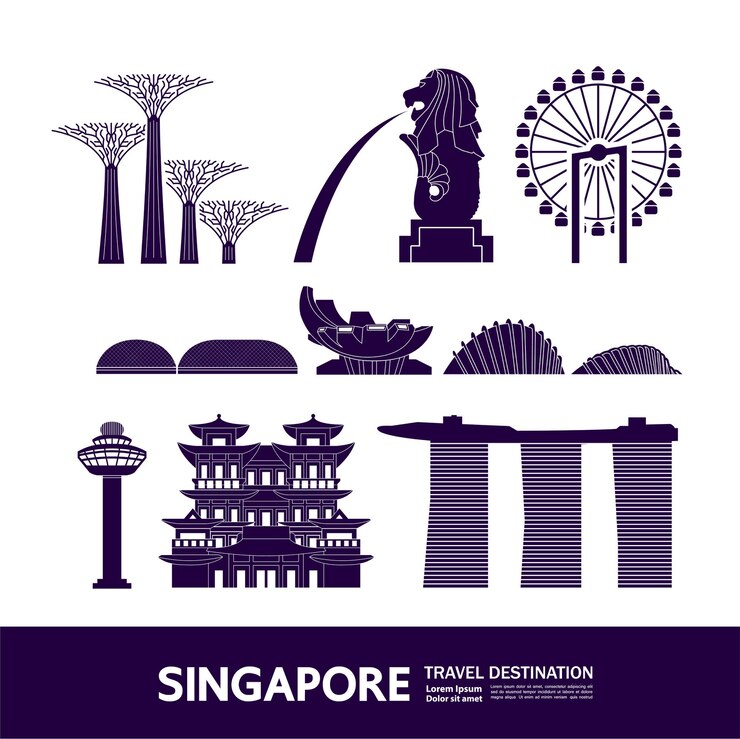 Vector シンガポール旅行先の壮大なイラスト。