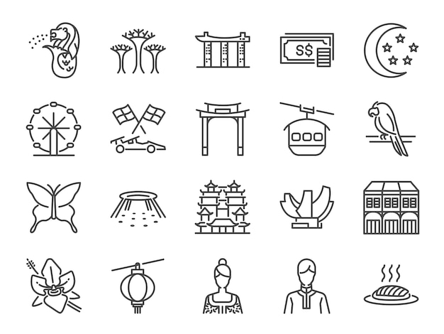 Вектор Сингапур поездки набор иконок.