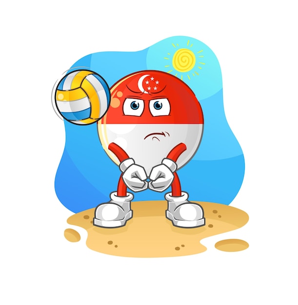 Singapore vlag spelen volleybal mascotte. cartoon vector