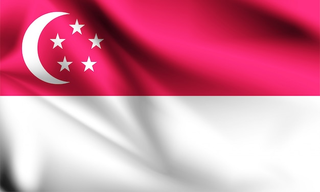 Singapore vlag waait in de wind. onderdeel van een serie. Wapperende vlag van Singapore.