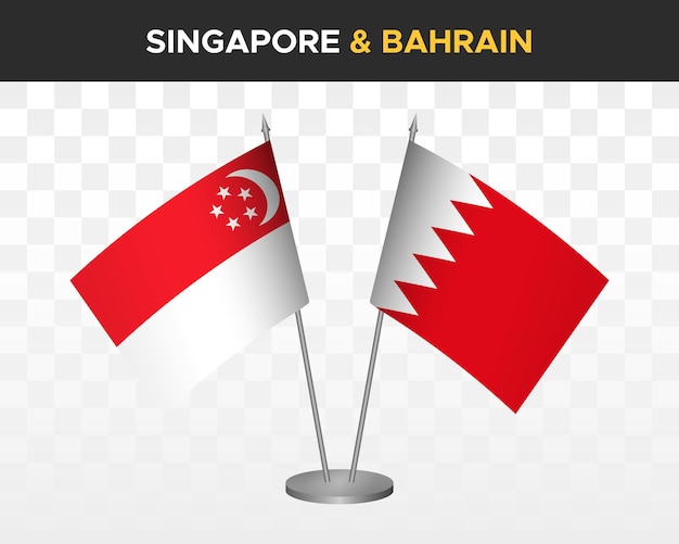 Singapore vs bahrain  desk flags mockup isolated 3d vector illustration table flags