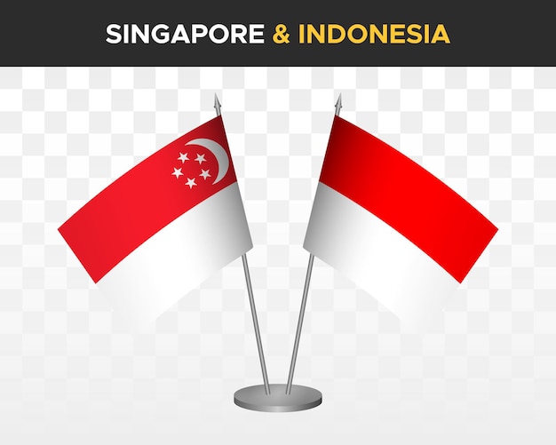Singapore vs indonesia desk flags mockup isolated 3d vector illustration table flags