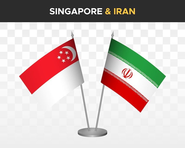 Singapore vs iran bureau vlaggen mockup geïsoleerde 3d vector illustratie tafel vlaggen