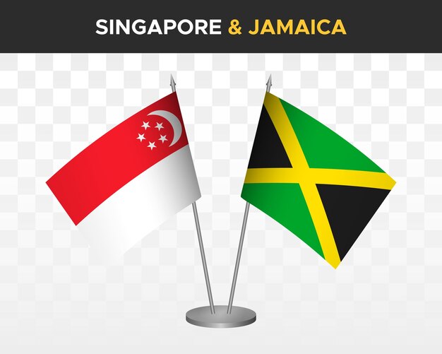 Singapore vs jamaica desk flags mockup isolated 3d vector illustration table flags