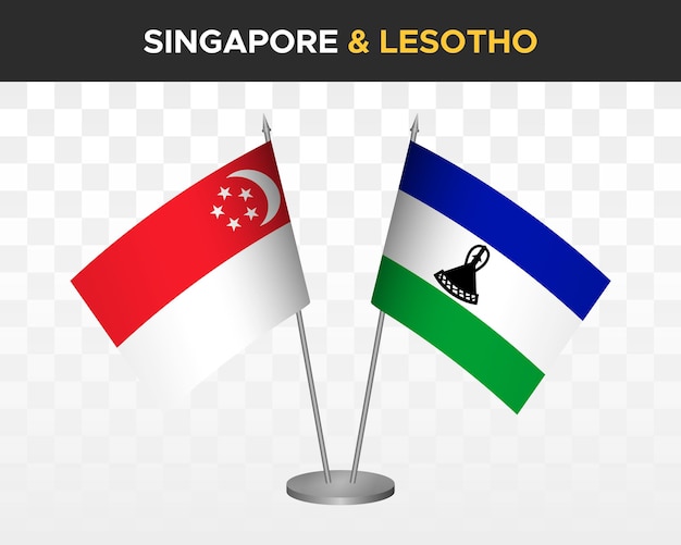 Singapore vs lesotho bureau vlaggen mockup geïsoleerde 3d vector illustratie tafel vlaggen