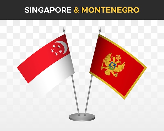 Singapore vs montenegro desk flag mockup isolato 3d illustrazione vettoriale bandiere da tavolo