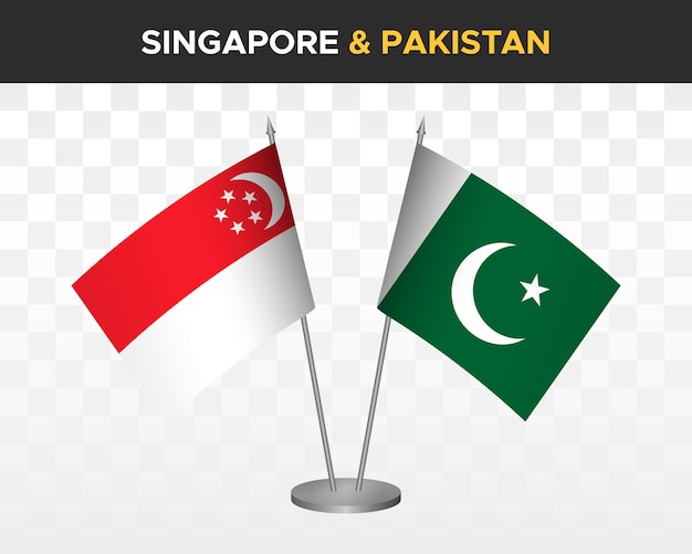 Singapore vs pakistan bureau vlaggen mockup geïsoleerde 3d vector illustratie tafel vlaggen