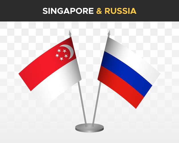 Singapore vs russia desk flags mockup isolated 3d vector illustration table flags