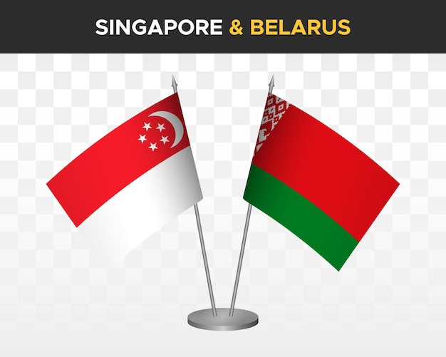 Singapore vs Wit-Rusland bureauvlaggen mockup geïsoleerde 3d vector illustratie tafelvlaggen