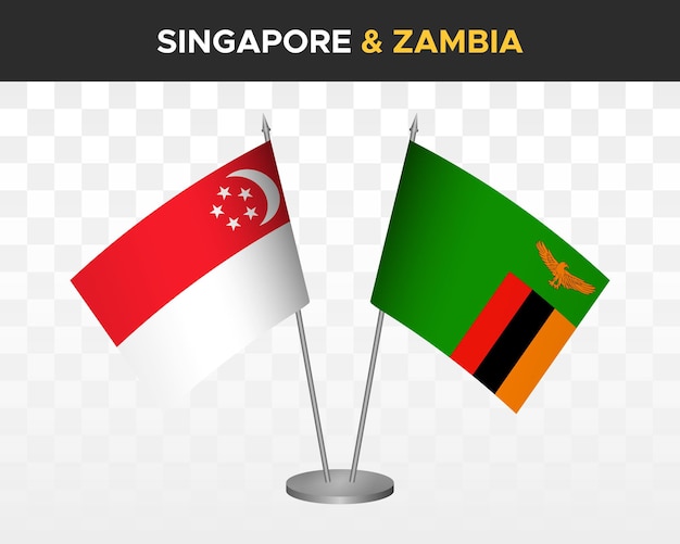 Singapore vs Zambia bureauvlaggen mockup geïsoleerde 3d vector illustratie tafelvlaggen