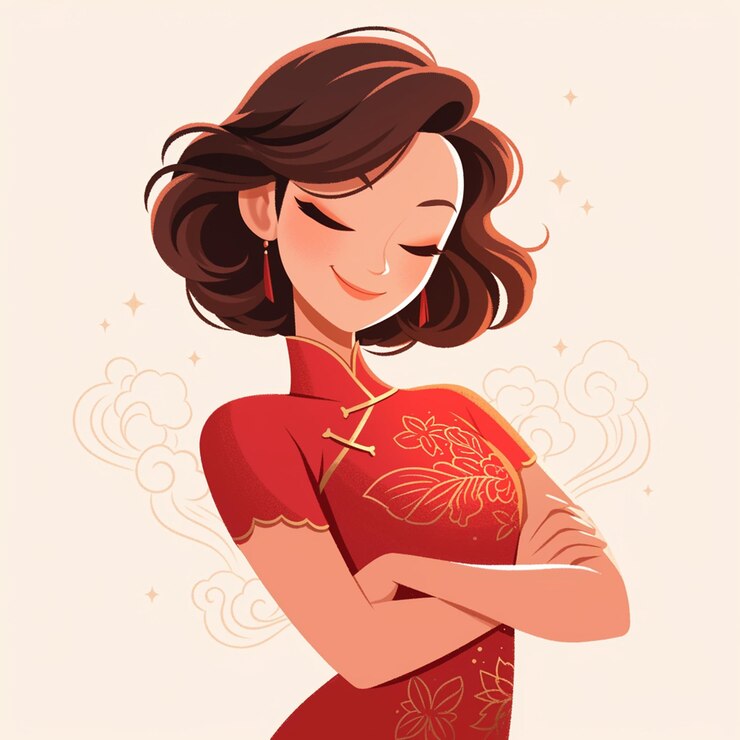 Vector singaporean woman in traditional kebaya dress
