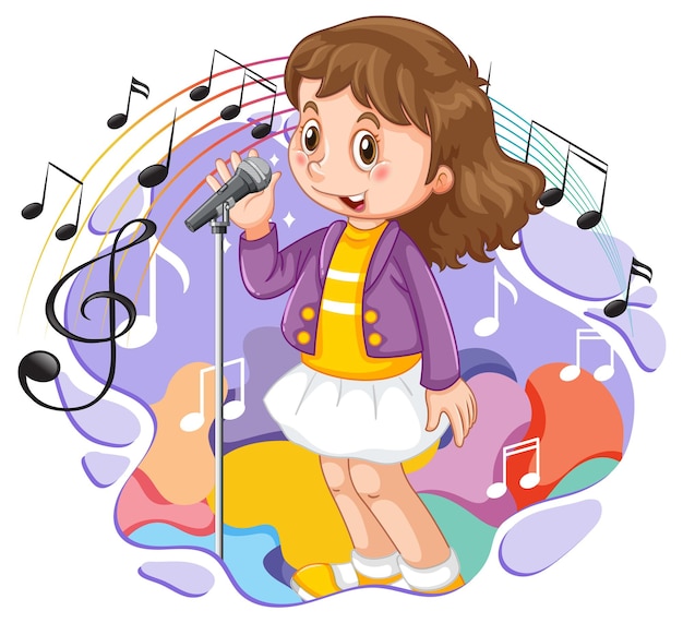 Singer girl cartoon character with melody symbols