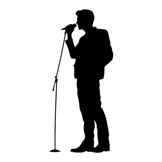 Vector singer performing at microphone silhouette