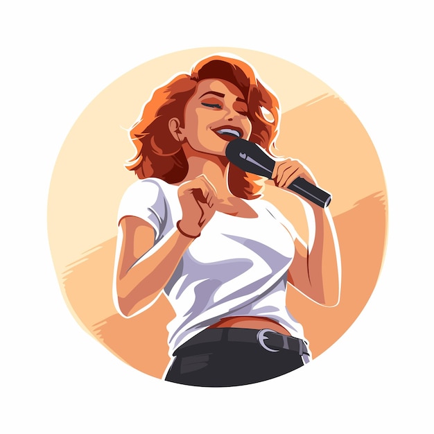Singer woman with microphone Vector illustration in a flat style