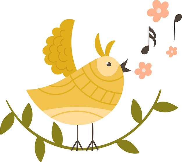 Vector singing bird on twig