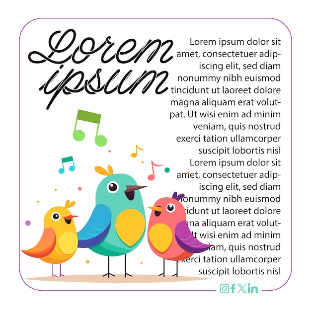 Vector singing birds vector poster template social media