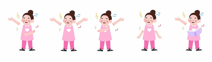 Vector 歌う女の子 漫画 イラスト 様々なポーズ 音楽ノート