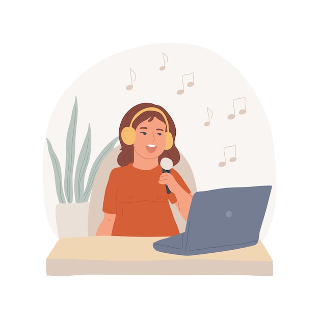 Singing online class isolated cartoon vector illustration