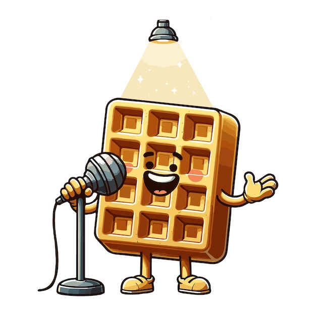 Vector singing waffle character a delightful musical breakfast mascot