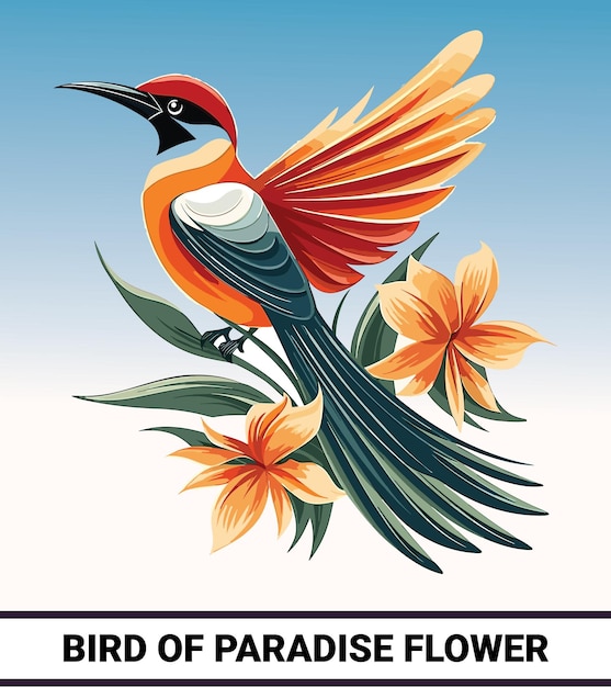 Single Bird of Paradise Flower Design with Leaves