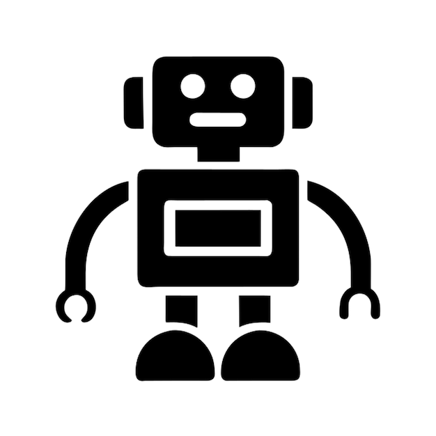a single black and white smiling robot icon