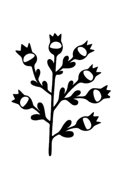 Single branch with leaves in ink isolated on white background hand drawn vector decorative element