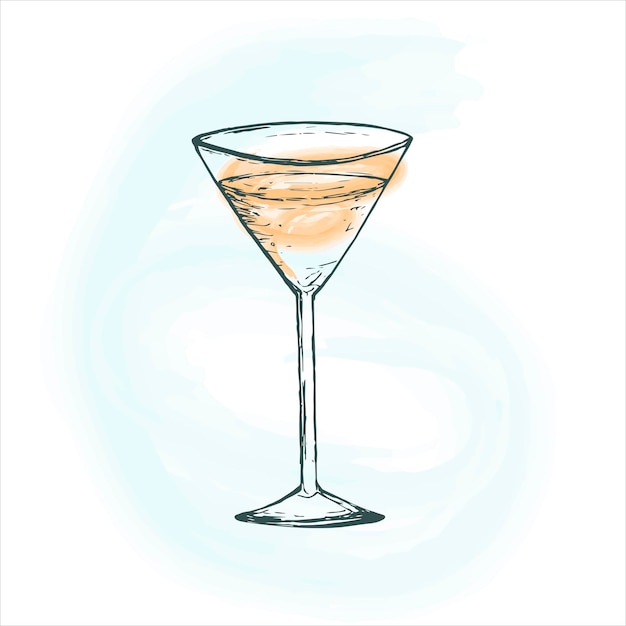 Vector single cocktail glass with drink hand sketch fizzy cocktail isolated vector illustration for coffee shop designed