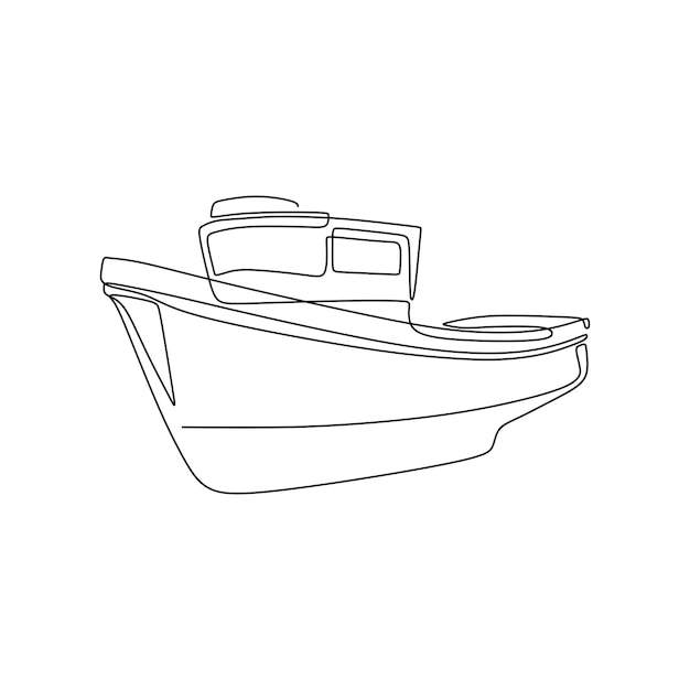 Vector single continous line art of fishing boat