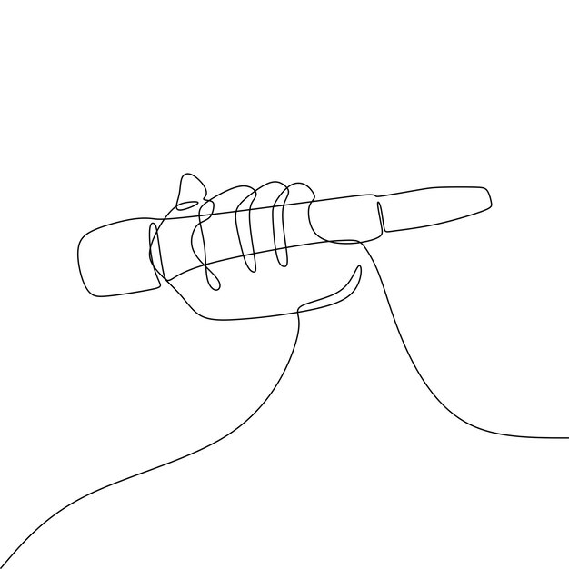 Vector single continous line art of hand holding microphone