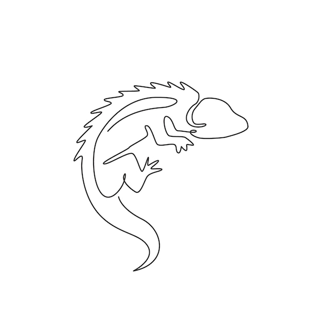 Single continuous line draw of beautiful exotic iguana for company logo identity or pet collector