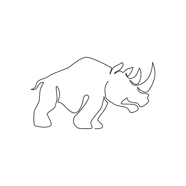 Single continuous line draw big African rhinoceros for national zoo safari park logo rhino mascot