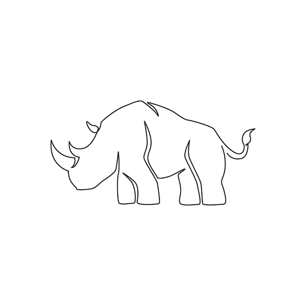 Single continuous line draw of big endangered asian rhinoceros for conservation national park logo