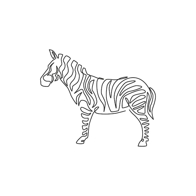 Single continuous line draw elegant zebra company logo Horse with stripes for national safari zoo