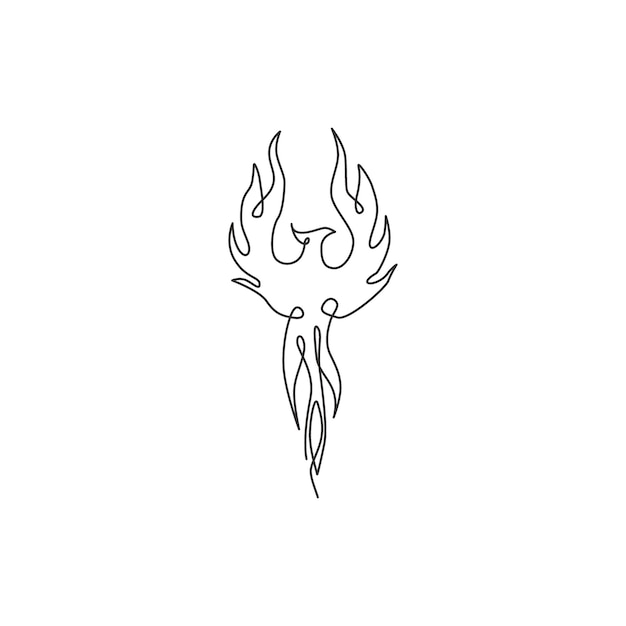 Единая непрерывная линия рисунка огненной птицы феникса для фирменного логотипа Концепция иконки компании