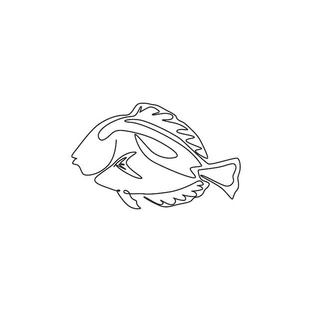 Single continuous line drawing of adorable blue tang fish Exotic surgeonfish mascot for sea icon