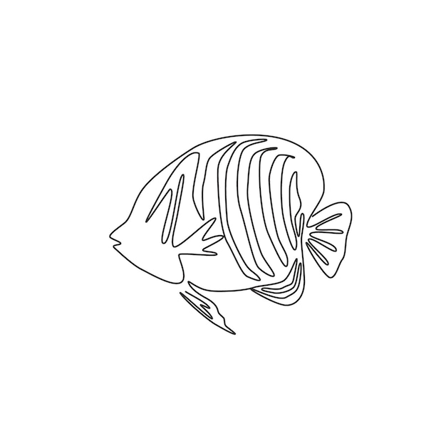 Single continuous line drawing of adorable regal angelfish Exotic angel fish for aquarium show icon