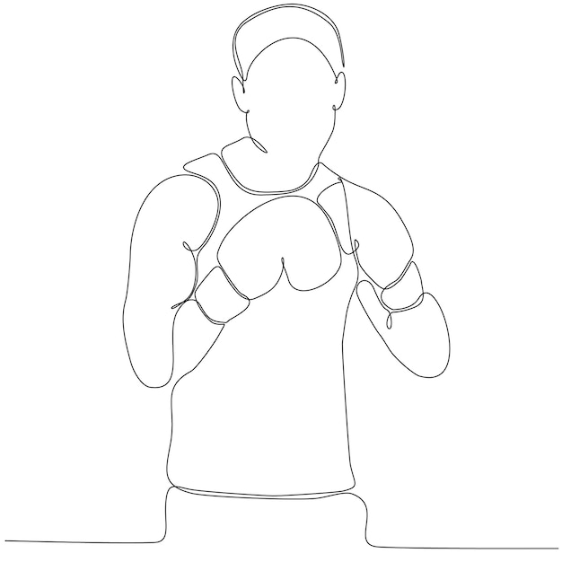 Single continuous line drawing of agile male boxer improving his boxing defense skills