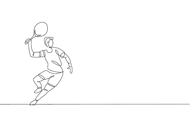 Single continuous line drawing of agile man tennis player wait to hit opponent ball Sport exercise