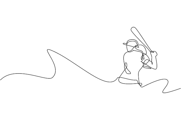 Single continuous line drawing agile woman baseball player practice to hit the ball Design vector