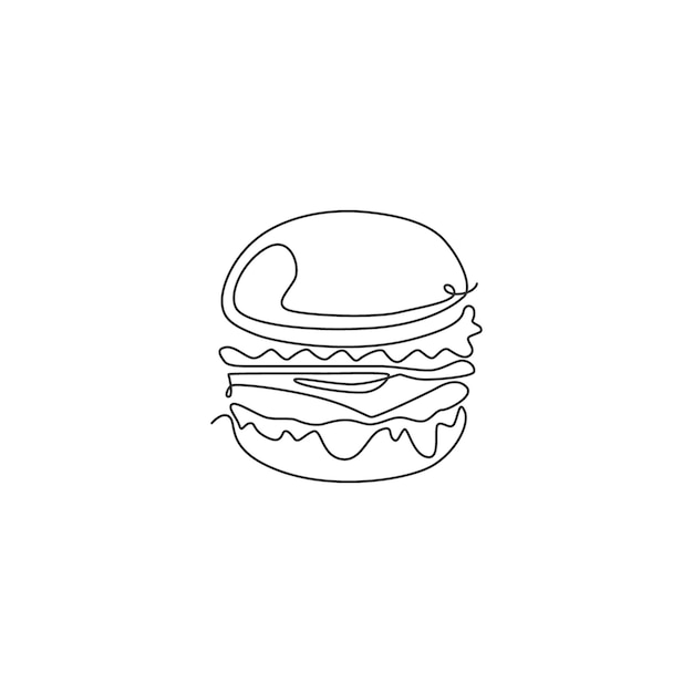 Single continuous line drawing american burger logo label emblem fast food sandwich restaurant cafe